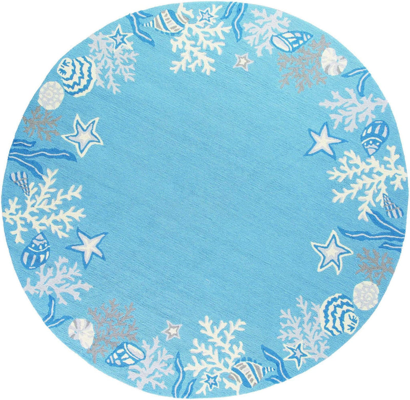 Rugs Round Rugs - 7'6" Round Polyester Sea Blue Area Rug HomeRoots