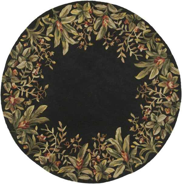 Rugs Round Rugs 7'6" Round Wool Black Area Rug 231 HomeRoots