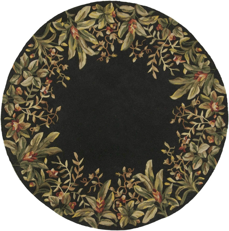 Rugs Round Rugs 7'6" Round Wool Black Area Rug 231 HomeRoots
