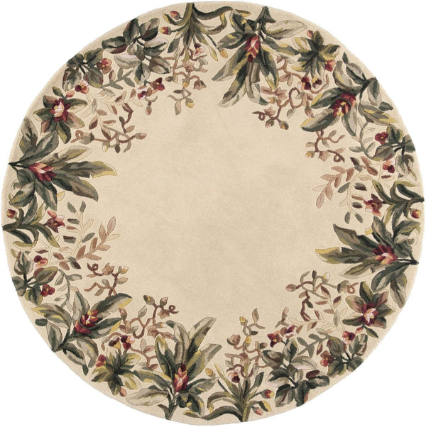 Rugs Round Rugs 7'6" Round Wool Ivory Area Rug 235 HomeRoots