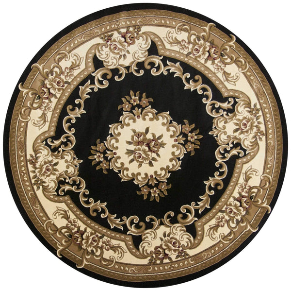 Rugs Round Rugs 7'7" Round Polypropylene Black/Ivory Area Rug 2951 HomeRoots