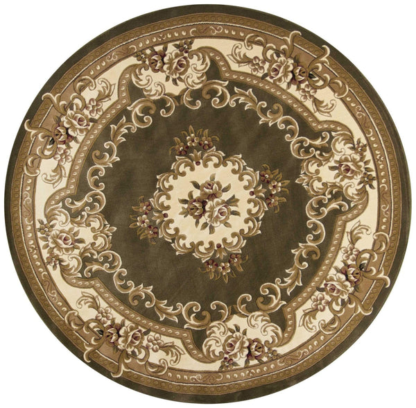 Rugs Round Rugs 7'7" Round Polypropylene Green/Ivory Area Rug 2953 HomeRoots