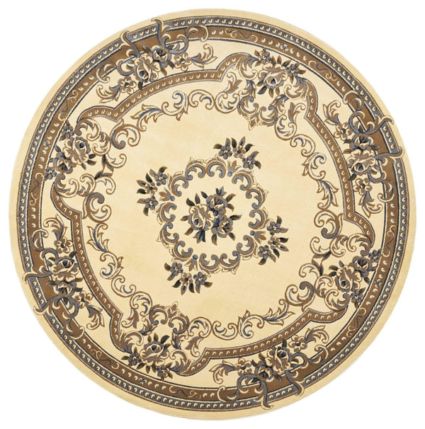 Rugs Round Rugs - 7'7" Round Polypropylene Ivory/Blue Area Rug HomeRoots