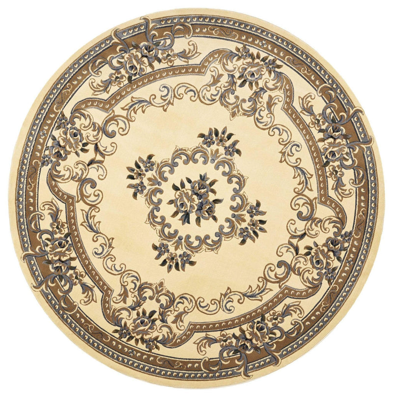 Rugs Round Rugs - 7'7" Round Polypropylene Ivory/Blue Area Rug HomeRoots