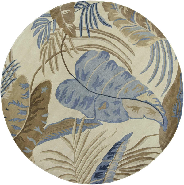 Rugs Round Wool Rug 7'6" Round Wool Ivory/Blue Area Rug 155 HomeRoots