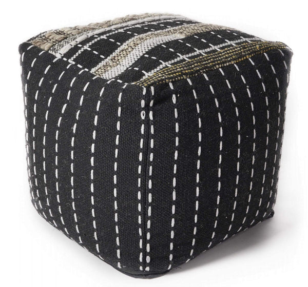Rugs Rugs For Sale - 18" x 18" Wool Black Pouf HomeRoots