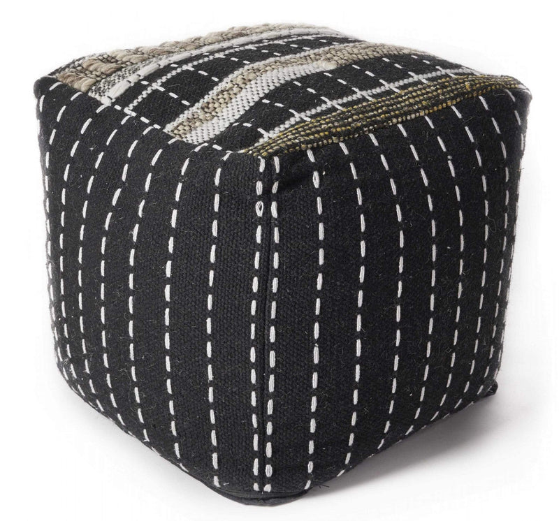 Rugs Rugs For Sale - 18" x 18" Wool Black Pouf HomeRoots