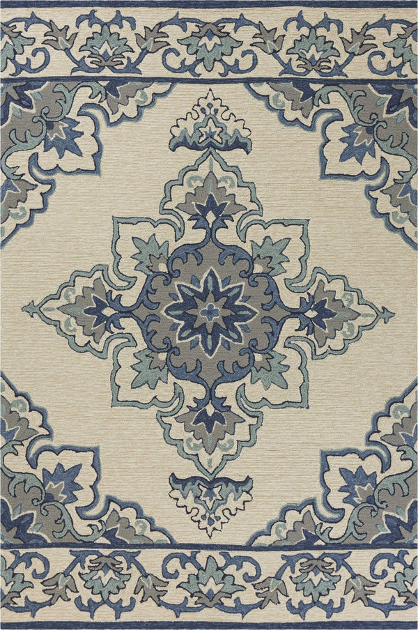 Rugs Rugs USA 3'3" x 5'3" UV-treated Polypropylene Ivory/Blue Area Rug 3844 HomeRoots