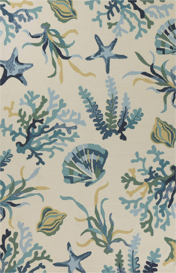 Rugs Rugs USA 3'3" x 5'3" UV-treated Polypropylene Ivory/Blue Area Rug 3848 HomeRoots