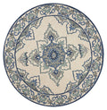 Rugs Rugs USA 7'6" Round UV-treated Polypropylene Ivory/Blue Area Rug 4131 HomeRoots