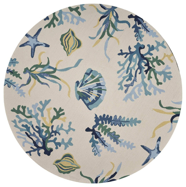 Rugs Rugs USA 7'6" Round UV-treated Polypropylene Ivory/Blue Area Rug 4135 HomeRoots