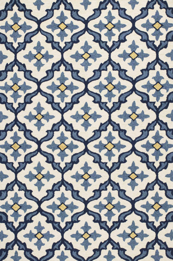 Rugs Rugs USA - 7'6" Round UV-treated Polypropylene Ivory/Blue Area Rug HomeRoots