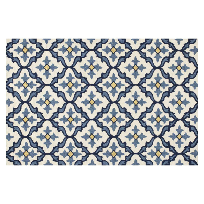 Rugs Rugs USA - 7'6" Round UV-treated Polypropylene Ivory/Blue Area Rug HomeRoots