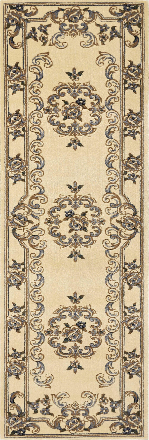 Rugs Runner Rugs - 2'2" x 7'11" Runner Polypropylene Ivory/Blue Area Rug HomeRoots