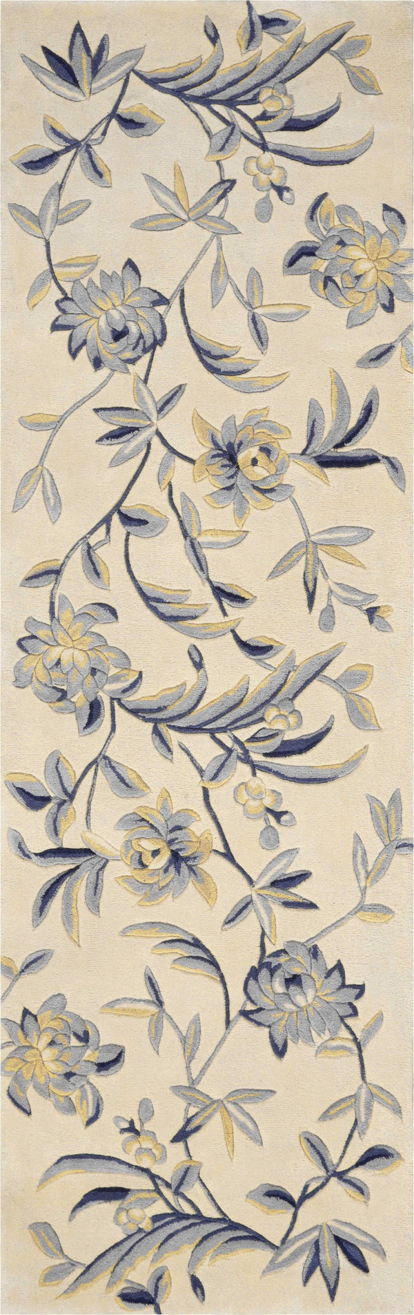 Rugs Runner Rugs 2'6" x 8' Runner Wool Ivory/Blue Area Rug 2816 HomeRoots