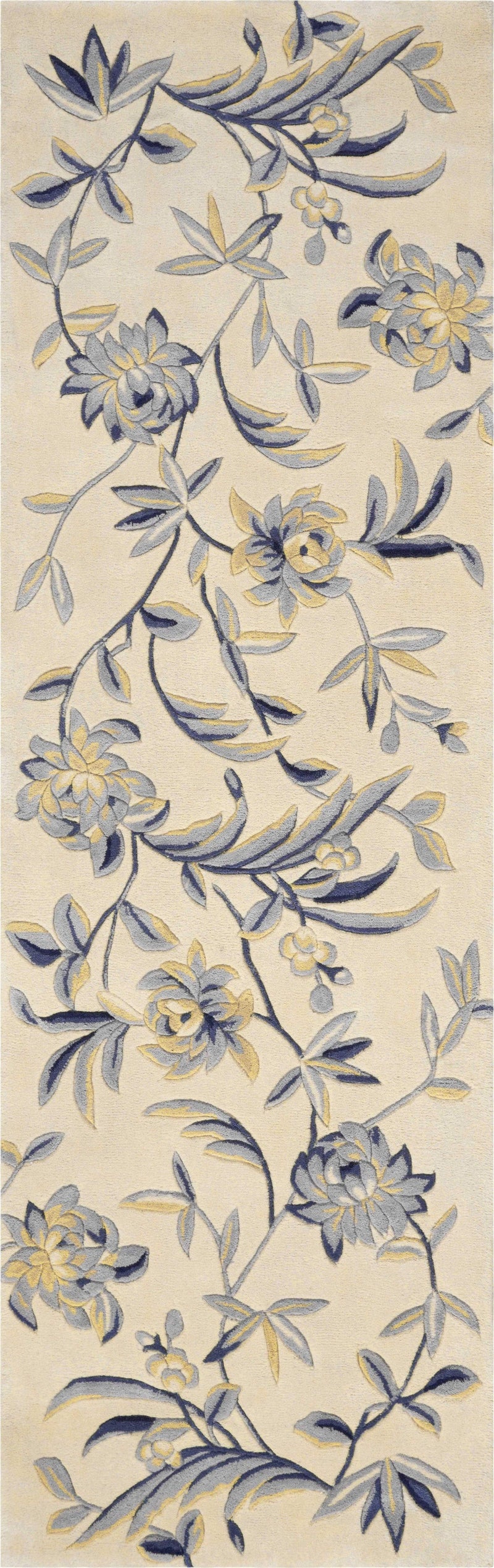 Rugs Runner Rugs 2'6" x 8' Runner Wool Ivory/Blue Area Rug 2816 HomeRoots