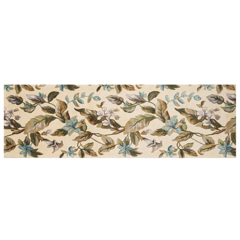 Rugs Runner Rugs - 2'6" x 8' Runner Wool Ivory/Teal Area Rug HomeRoots