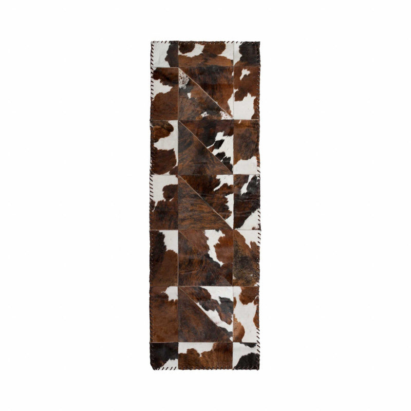 Rugs Runner Rugs - 2" x 6" Chocolate And Natural Runner Stitch Cowhide - Area Rug HomeRoots