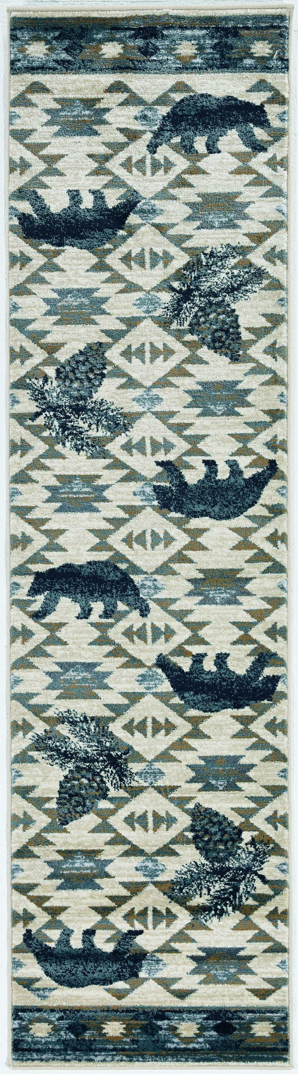 Rugs Runner Rugs - 2' x 7'7" Runner Polypropylene Ivory/Blue Area Rug HomeRoots