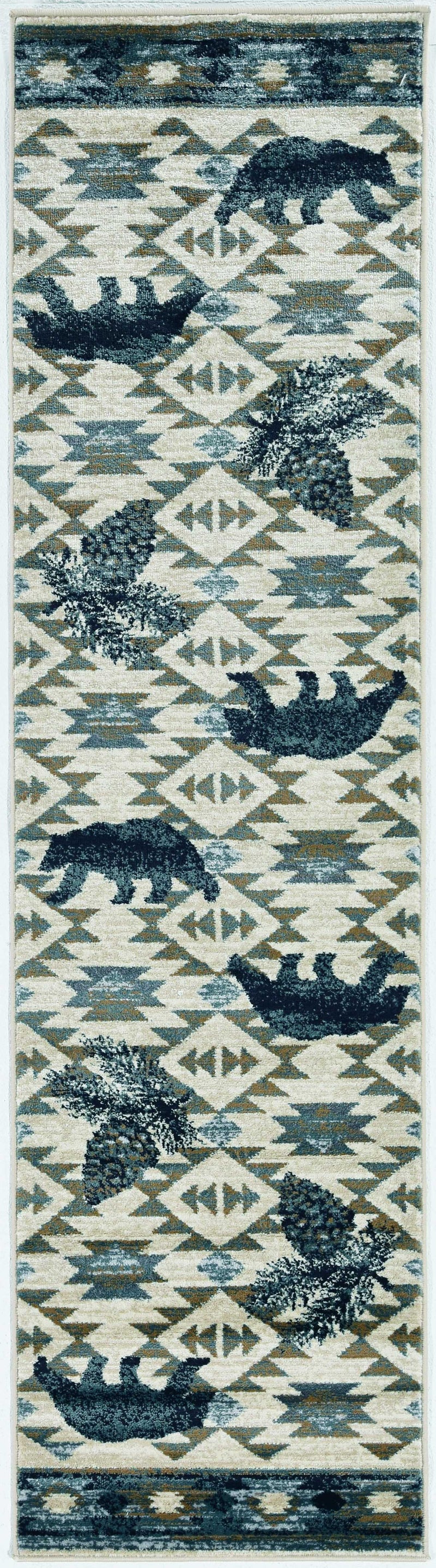 Rugs Runner Rugs - 2' x 7'7" Runner Polypropylene Ivory/Blue Area Rug HomeRoots