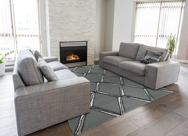 Rugs Silver Rug - 96" X 120" X 0.'5" Charcoal/Silver Wool / Viscose Rug HomeRoots