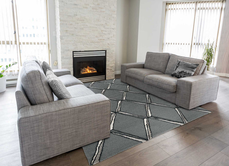 Rugs Silver Rug - 96" X 120" X 0.'5" Charcoal/Silver Wool / Viscose Rug HomeRoots