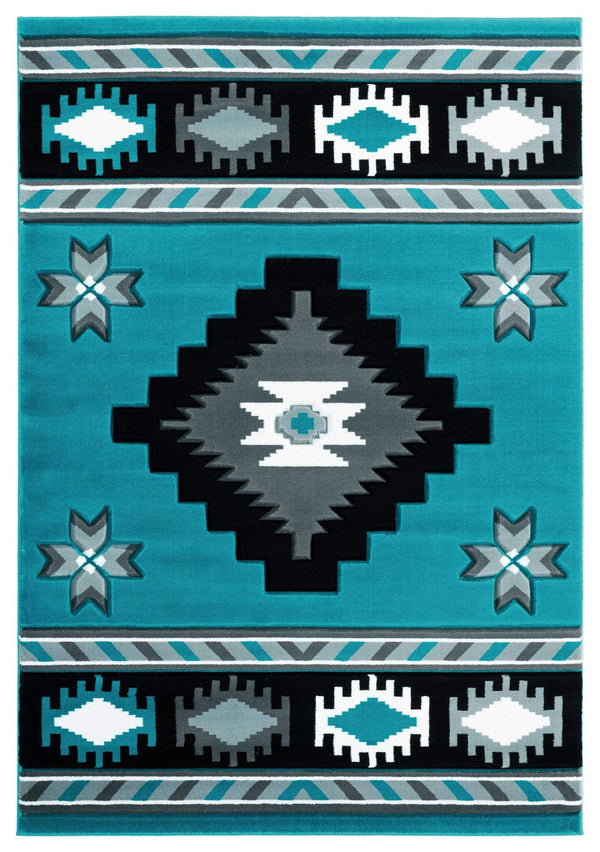Rugs Stair Rug Runner 31" x 88" x 0.53" Turquoise Olefin/Polypropylene Runner Rug 7292 HomeRoots