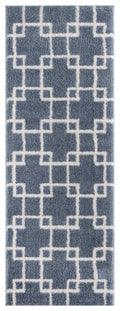 Rugs Vintage Rugs 31" x 86" x 1.2" Blue/Grey Microfiber Polyester Runner Rug 1621 HomeRoots