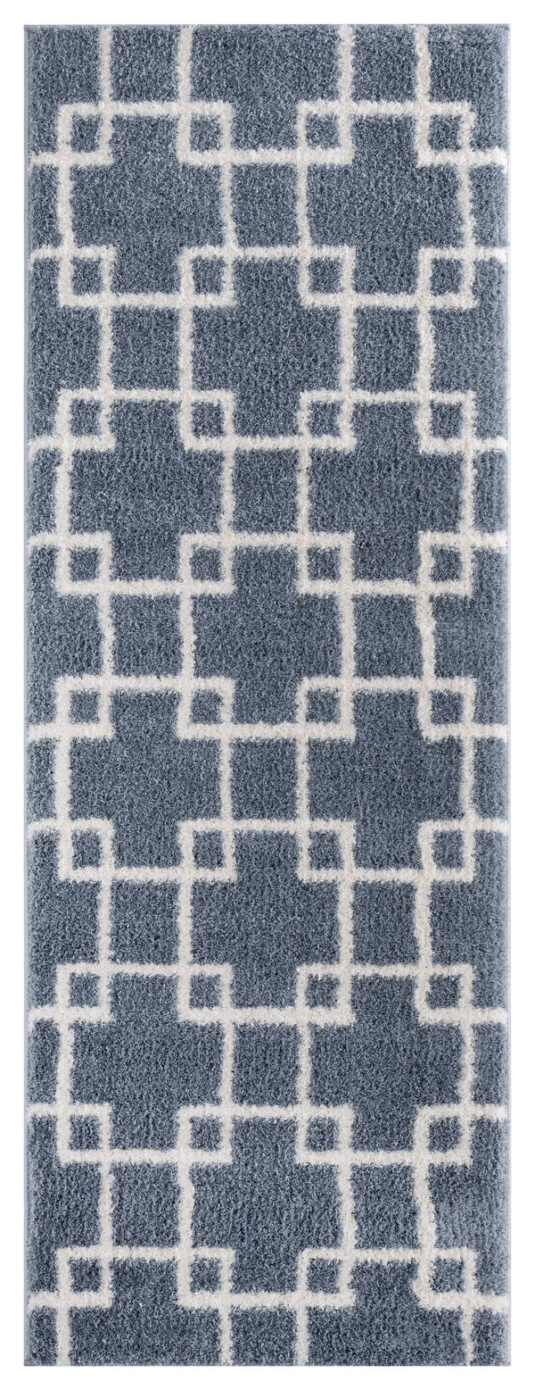 Rugs Vintage Rugs 31" x 86" x 1.2" Blue/Grey Microfiber Polyester Runner Rug 1621 HomeRoots