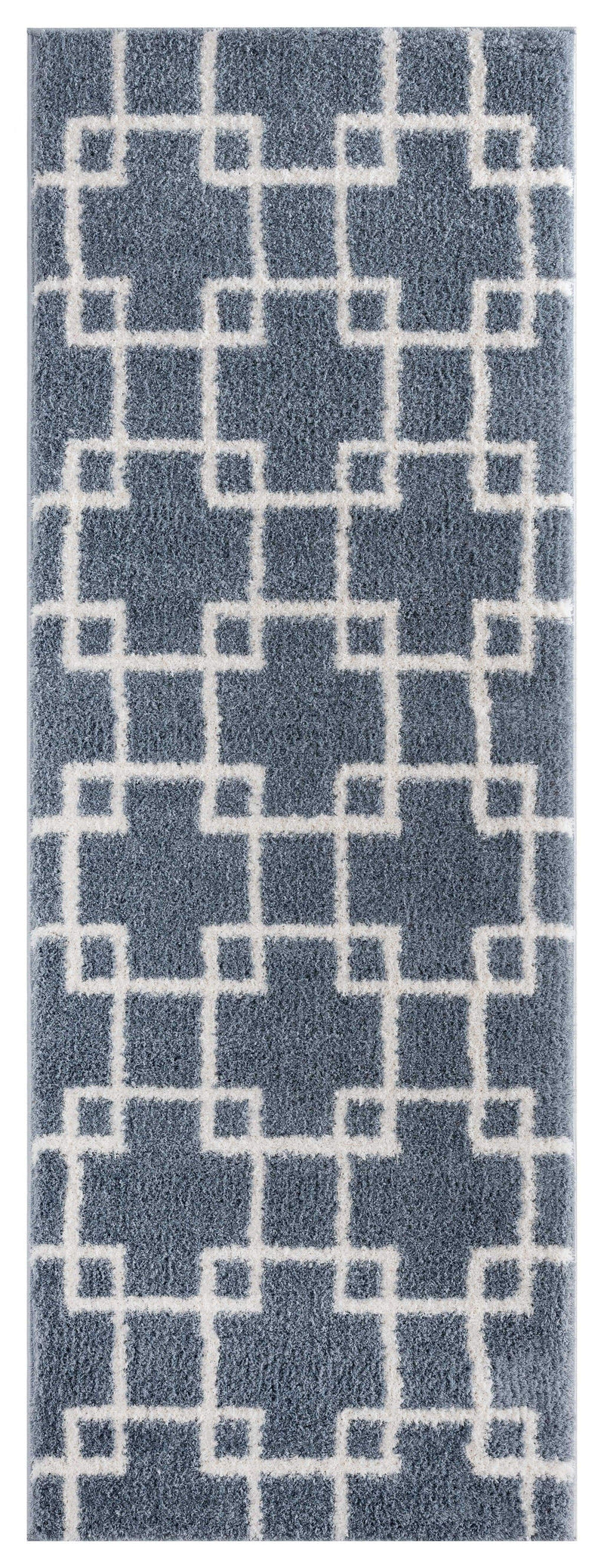 Rugs Vintage Rugs 31" x 86" x 1.2" Blue/Grey Microfiber Polyester Runner Rug 1621 HomeRoots