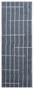 Rugs Vintage Rugs 31" x 86" x 1.2" Blue/Grey Microfiber Polyester Runner Rug 1663 HomeRoots