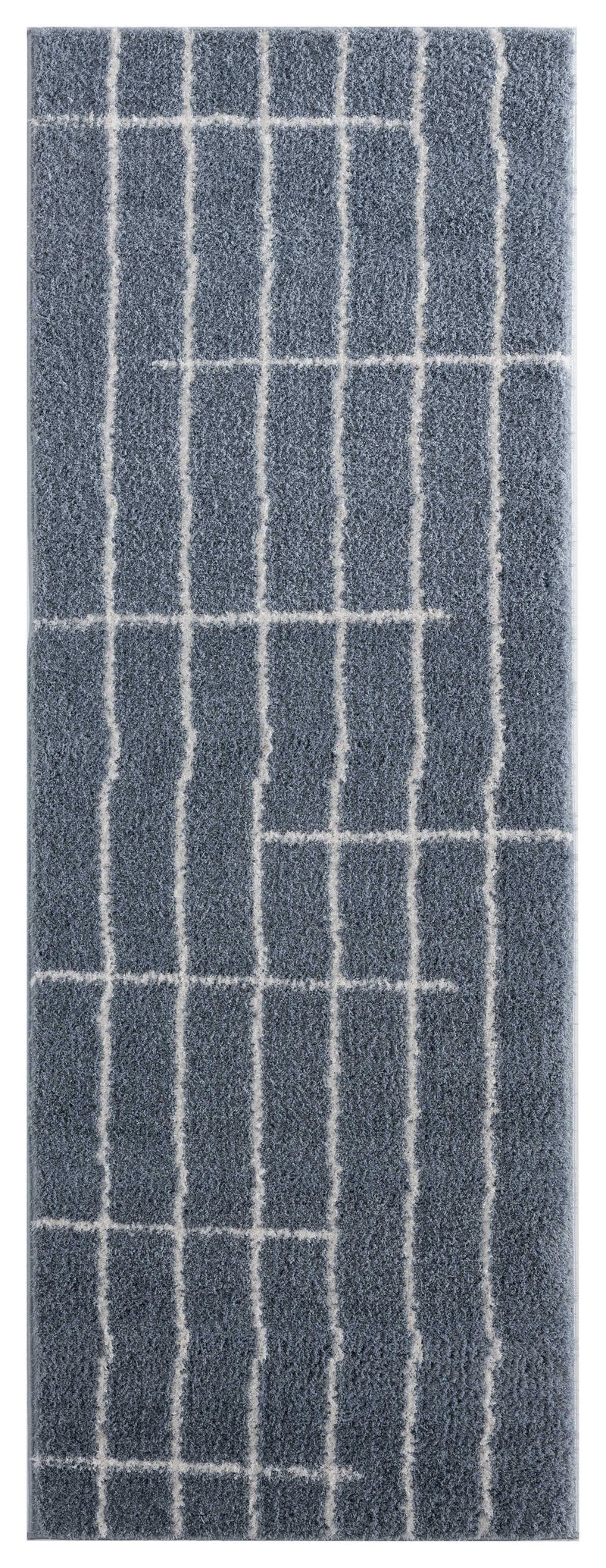 Rugs Vintage Rugs 31" x 86" x 1.2" Blue/Grey Microfiber Polyester Runner Rug 1663 HomeRoots