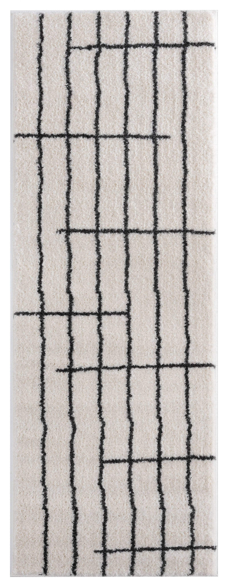 Rugs Vintage Rugs 31" x 86" x 1.2" White Microfiber Polyester Runner Rug 1675 HomeRoots