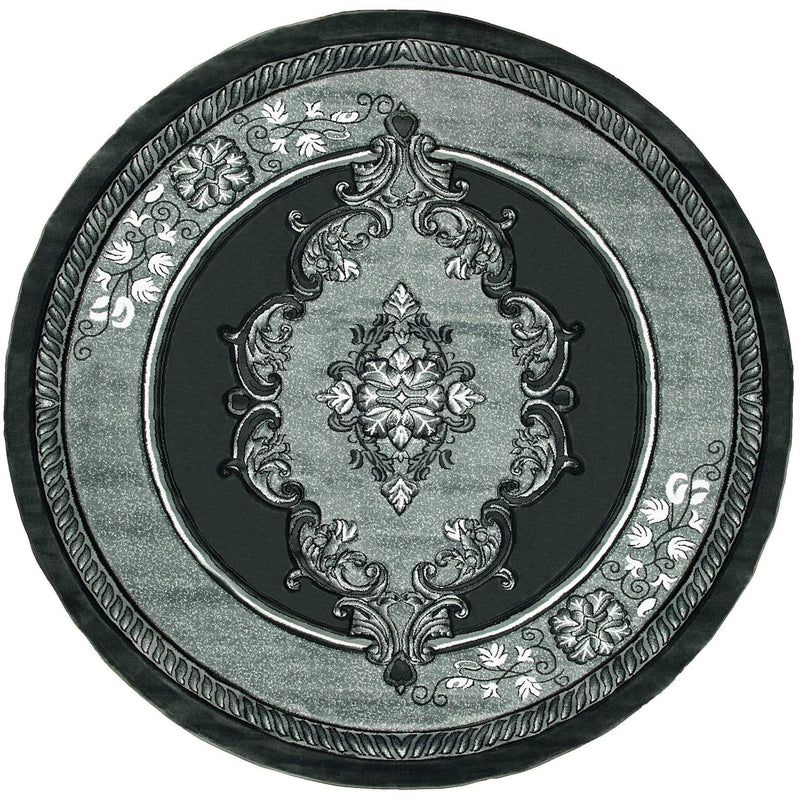 Rugs Vintage Rugs 94" x 94" x 0.53" Grey Olefin/Polypropylene Round Rug 7361 HomeRoots