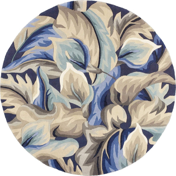 Rugs Wool Rugs 5'6" Round Wool Blue Area Rug 9720 HomeRoots