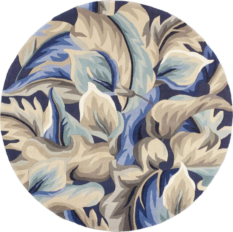 Rugs Wool Rugs 5'6" Round Wool Blue Area Rug 9720 HomeRoots