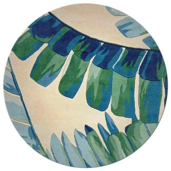 Rugs Wool Rugs 5'6" Round Wool Ivory/Blue Area Rug 9747 HomeRoots
