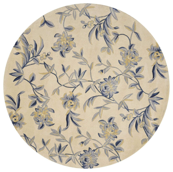 Rugs Wool Rugs 5'6" Round Wool Ivory/Blue Area Rug 9748 HomeRoots