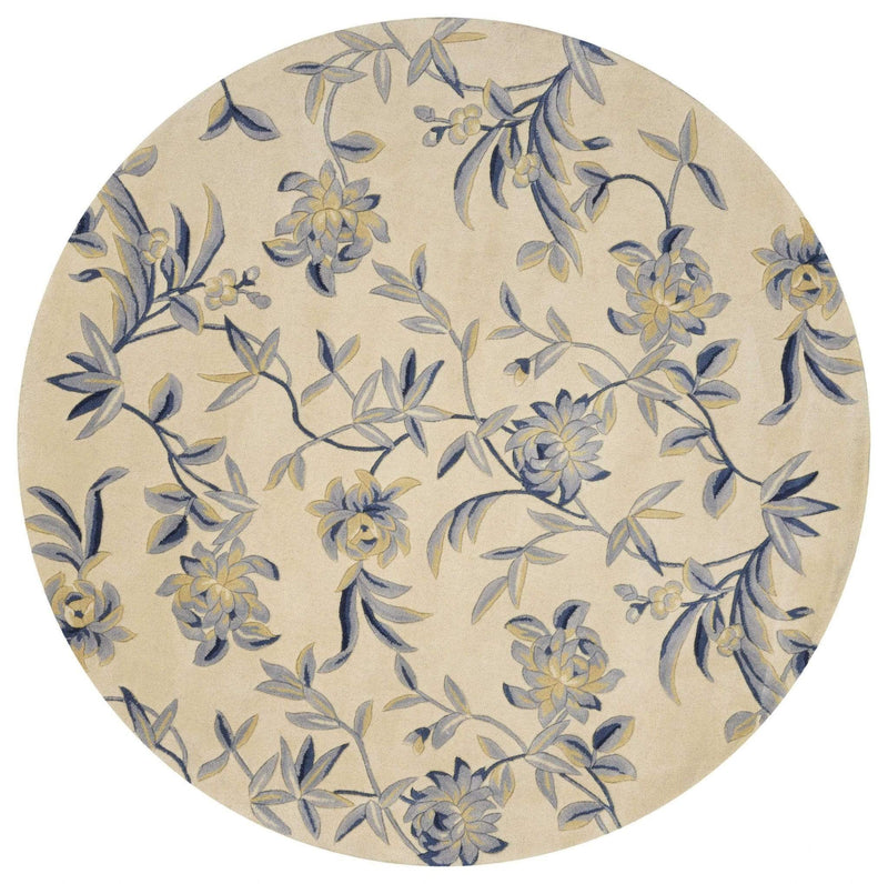 Rugs Wool Rugs 5'6" Round Wool Ivory/Blue Area Rug 9748 HomeRoots