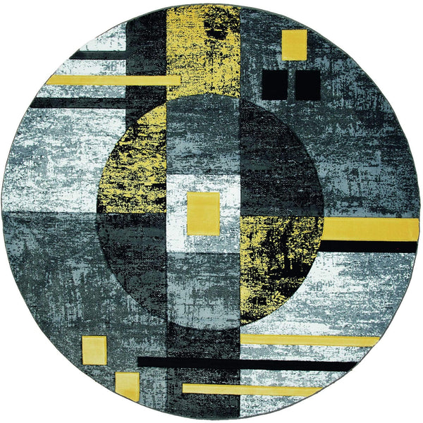 Rugs Yellow Rug - 94" x 94" x 0.5" Yellow Olefin/Polypropylene Round Rug HomeRoots
