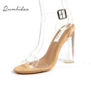 Rumbidzo 2018 PVC Jelly Sandals Women Pumps Open Toe High Heels Ankle Strap Women Transparent Perspex Thick Heel Clear Sandalias AExp