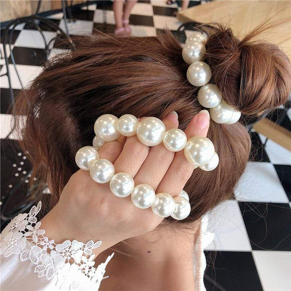 Ruoshui Woman Big Pearl Hair Ties Fashion Korean Style Hairband Scrunchies Girls Ponytail Holders Rubber Band Hair Accessories AExp