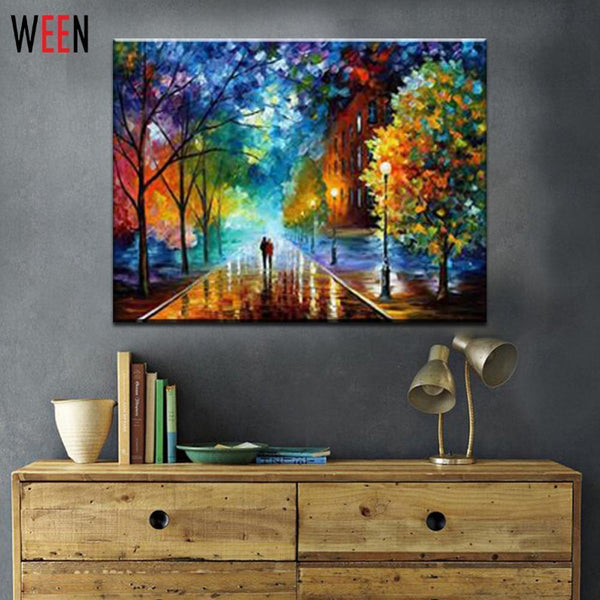 Rural Landscape Painting by Number DIY Oil Paint 40X50CM Canvas Art Lovers Walks In the Street Oil Painting Home Decor Gift AExp