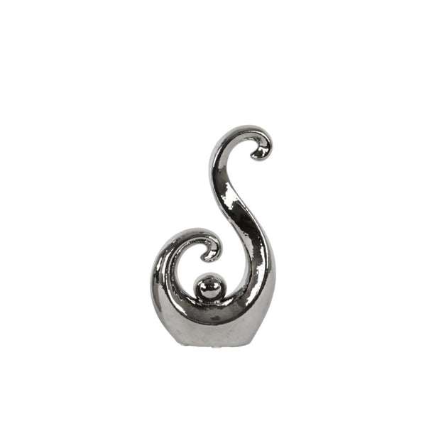 "S" Shaped Ceramic Abstract Sculpture, Small, Silver-Sculptures-Silver-Ceramic-JadeMoghul Inc.