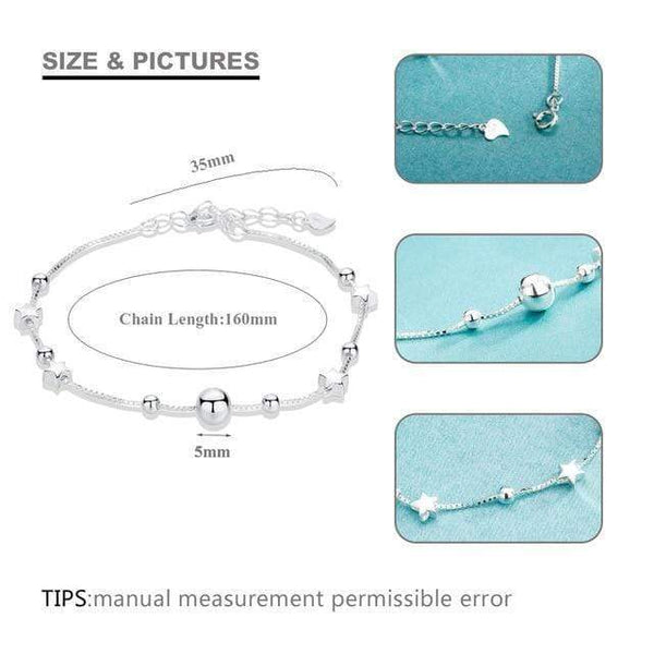 SA SILVERAGE 925 Sterling Silver Chain Bracelets & Bangles for Women 925 Silver Ball Chain Link Bracelets Star Charm Bracelet AExp