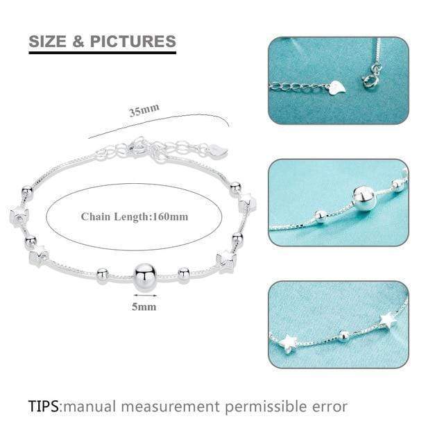 SA SILVERAGE 925 Sterling Silver Chain Bracelets & Bangles for Women 925 Silver Ball Chain Link Bracelets Star Charm Bracelet AExp