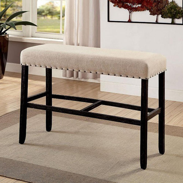 Sania II Rustic Style Bar Bench, Antique Black And Ivory-Accent and Storage Benches-Antique Black, Ivory-Wood-JadeMoghul Inc.