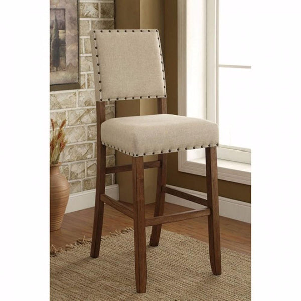 Sania Rustic Bar Chair In Ivory Linen, Set Of 2-Armchairs and Accent Chairs-Natural Tone-Wood Linen-JadeMoghul Inc.