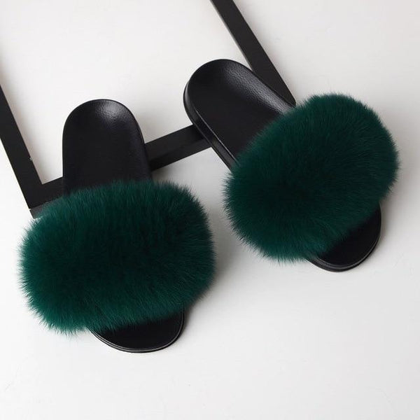 SARSALLYA Fur Slippers Women Real Fox Fur Slides Home Furry Flat Sandals Female Cute Fluffy House Shoes Woman Brand Luxury 2020 AExp