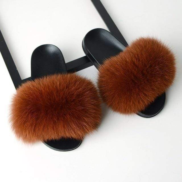 SARSALLYA Fur Slippers Women Real Fox Fur Slides Home Furry Flat Sandals Female Cute Fluffy House Shoes Woman Brand Luxury 2020 AExp